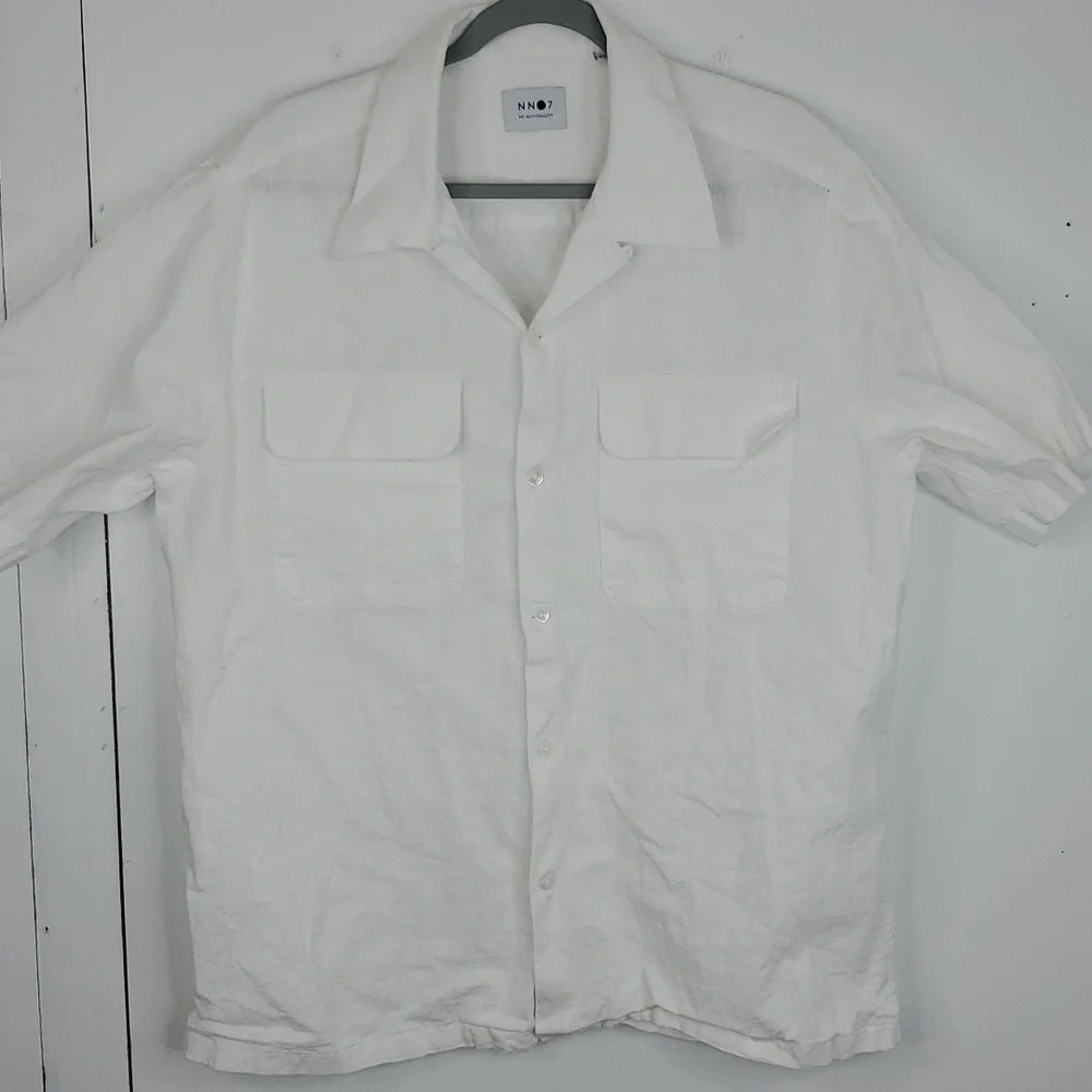 N NO7 No Nationality Daniel Shirt Button Down Short Sleeve White Light Mens XXL